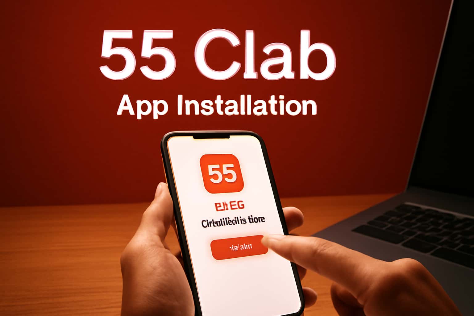 An informative scene illustrating the 55 Clab app installation process.