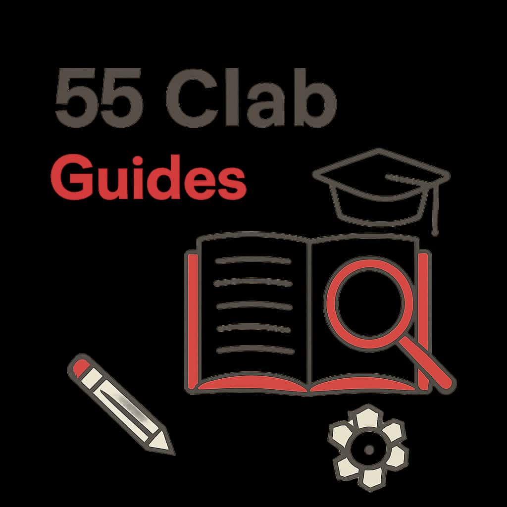 An educational chart about 55 Clab Guides, showcasing features and steps.