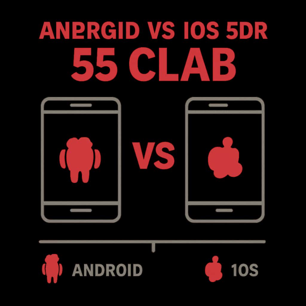 Diagram explaining Android vs iOS for the 55 Clab app.