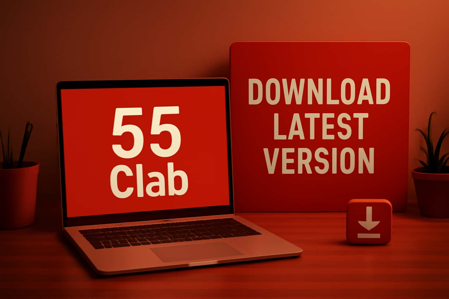 An informative illustration about downloading the 55 Clab app.