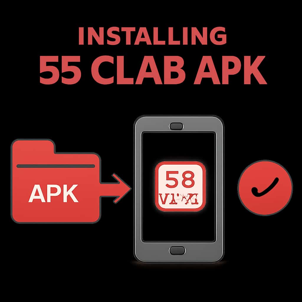 Illustration explaining the installation steps for 55 Clab APK.