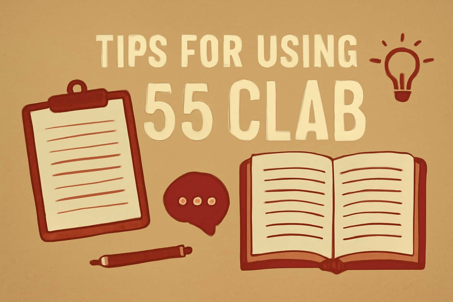 An informative scene illustrating tips for using 55 Clab with a focus on technology.
