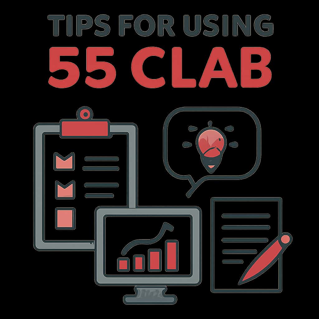 An educational diagram illustrating tips for using 55 Clab.